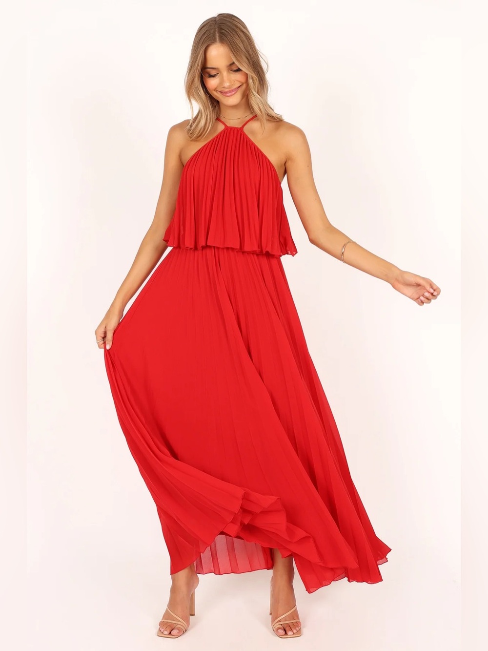 Petal & Pup Gia Pleated Halterneck Maxi Dress S NWT